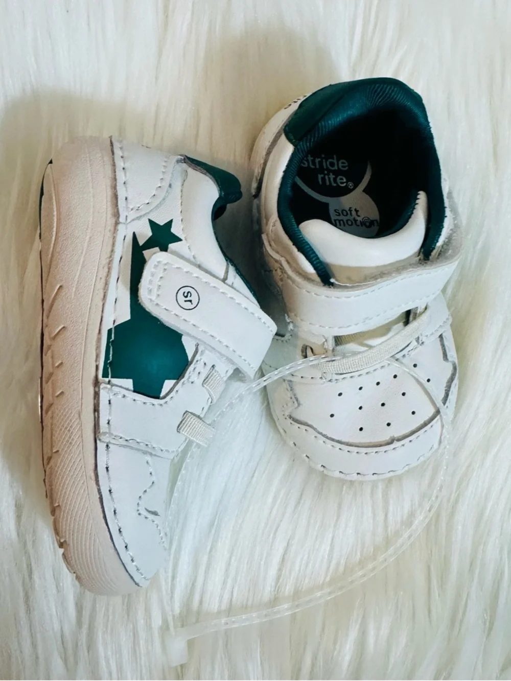 Stride Rite White & Teal Star Velcro Toddler Sneaker - Picture 9 of 12